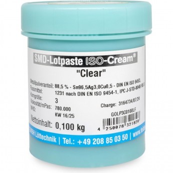 Паяльная паста бессвинцовая ERSA ISO-Cream Clear тип 3 Sn96.5Ag3.0Cu0.5 100г GOLP3C0100LF Паяльная паста бессвинцовая ERSA ISO-Cream Clear тип 3 Sn96.5Ag3.0Cu0.5 100г GOLP3C0100LF